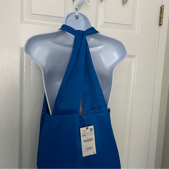 NEW ZARA Blue Flowing Satin Effect Jumpsuit - Picture 9 of 12